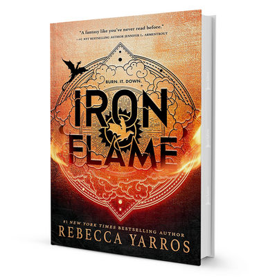 Iron Flame fantasy novel by Rebecca Yarros hardcover, dragon illustration on fiery orange cover