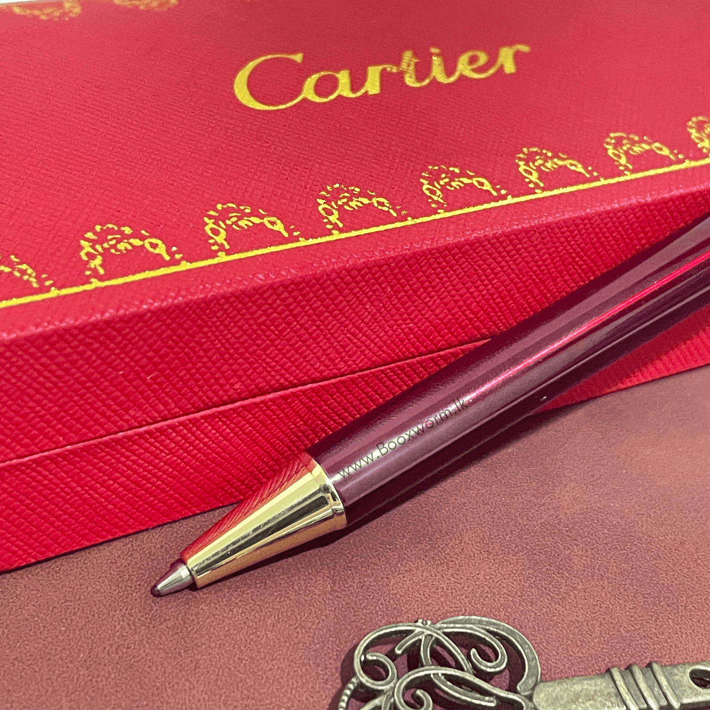 Cartier Slim Ballpoint Pen – Maroon & Gold Body - BooxWorm