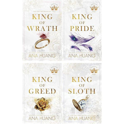 Ana Huang Kings of Sin fiction book set with four covers: King of Wrath, King of Pride, King of Greed, King of Sloth.