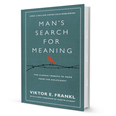 Man's Search for Meaning by Viktor E. Frankl, self-help psychology book with teal cover and red bird.
