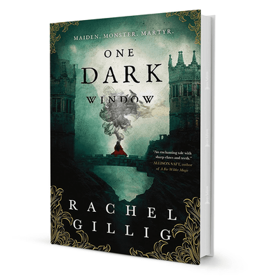 One Dark Window by Rachel Gillig fantasy novel cover with gothic castle and misty bridge