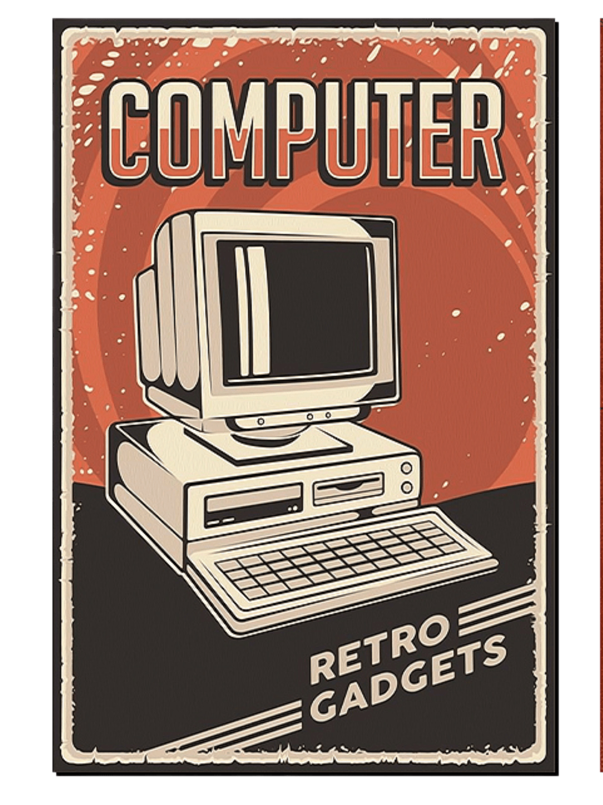 Vintage poster of a retro computer for collectors, tech fiction, and gadget enthusiasts books