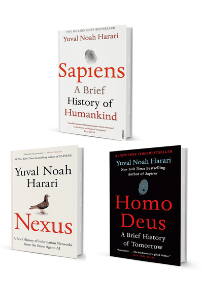 Yuval Noah Harari 3 book set—Sapiens, Homo Deus, Nexus—history, science, self-help books