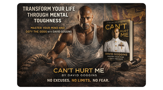 Can't Hurt Me by David Goggins book cover with motivational self-help theme, Sri Lankan flag backdrop