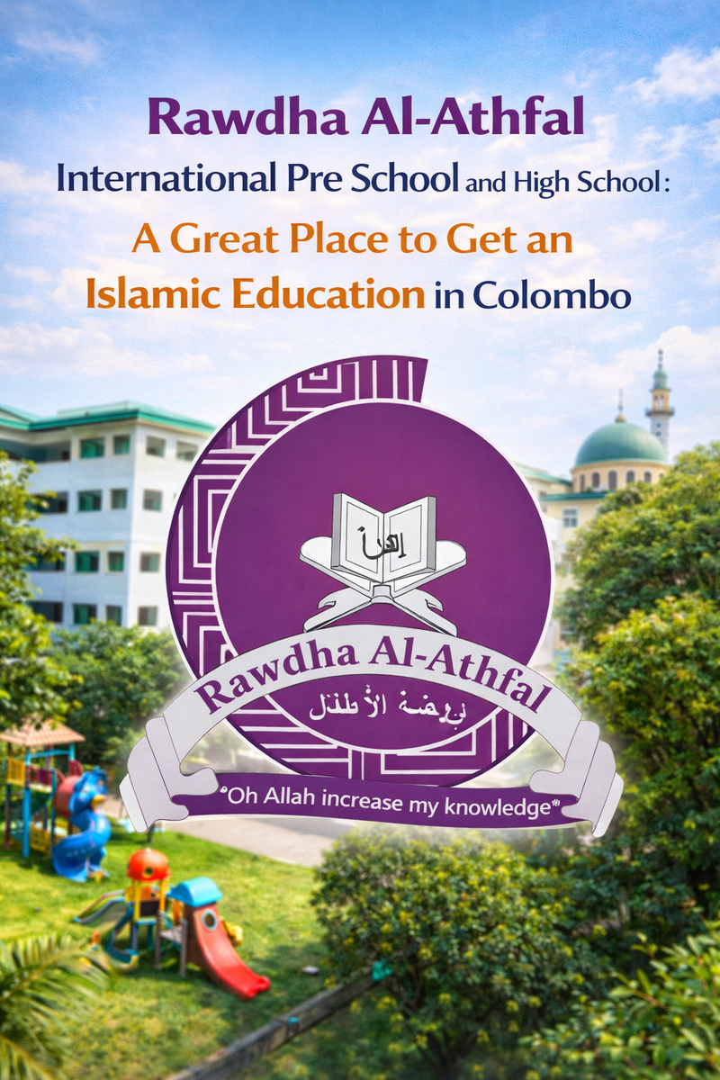Islamic preschool and high school campus in Colombo with colorful playground and mosque dome