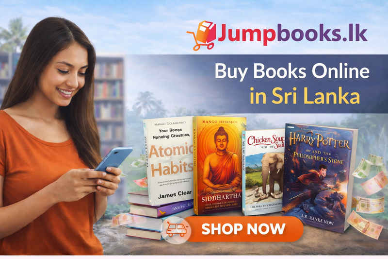 Young woman shopping for bestselling self-help, fiction, and manga books online in Sri Lanka