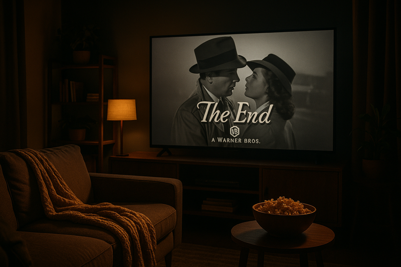 Editorial style photograph of a modern, cozy living room at night