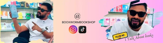 Man discussing self-help and fiction books in Sri Lanka bookstore, book display background