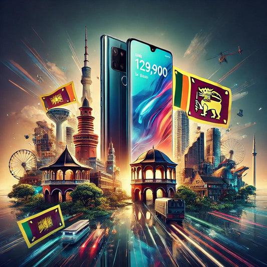 Price of Nothing Phone 1 in Sri Lanka with smartphone surrounded by cityscape and Sri Lankan flags