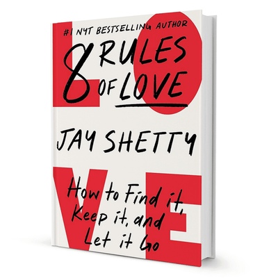 8 Rules of Love book by Jay Shetty, self-help relationship guide with bold red text cover