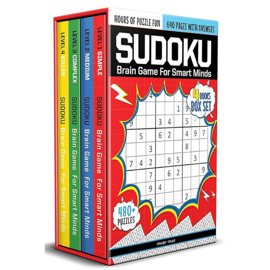Sudoku - Brain Games For Smart Minds Box Set Of 4 Books  Brain Booster Puzzles for Kids, 480 + Fun