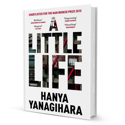 A Little Life by Hanya Yanagihara fiction novel, white cover with city building text art