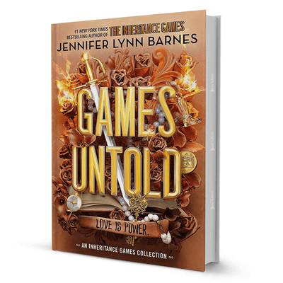 Book cover of Games Untold by Jennifer Lynn Barnes featuring roses, a sword, pearls, and antique key