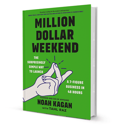 Million Dollar Weekend by Noah Kagan business self-help book with green cover and hand illustration