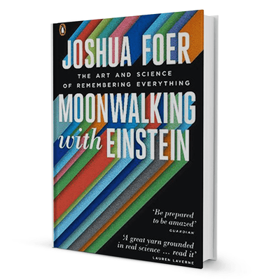 Moonwalking with Einstein by Joshua Foer self-help paperback, memory improvement book cover