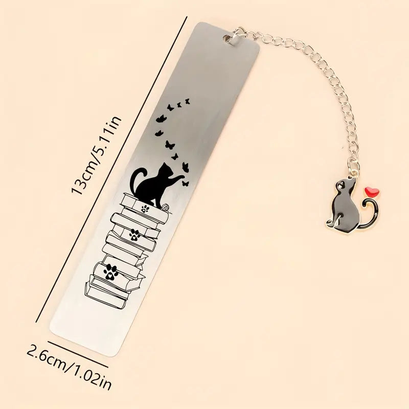 Stainless Steel Cat Bookmarks with Butterfly Design - BooxWorm