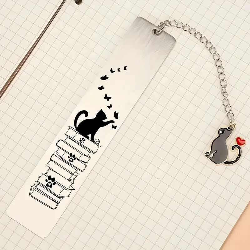 Stainless Steel Cat Bookmarks with Butterfly Design - BooxWorm