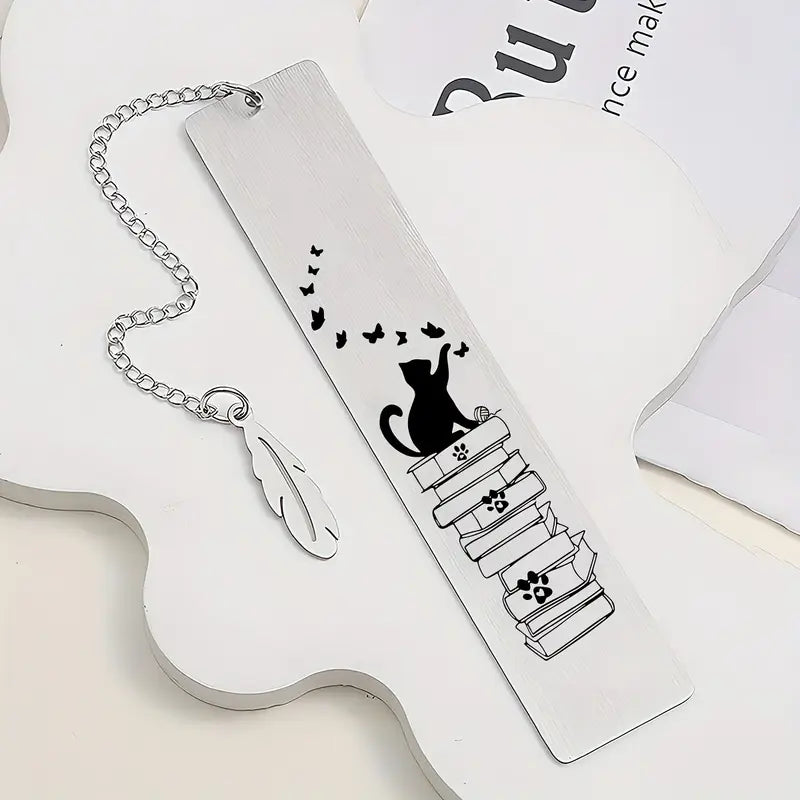Stainless Steel Cat Bookmarks with Butterfly Design - BooxWorm