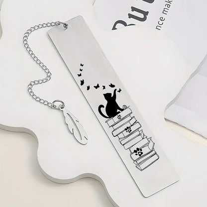 Stainless Steel Cat Bookmarks with Butterfly Design - BooxWorm