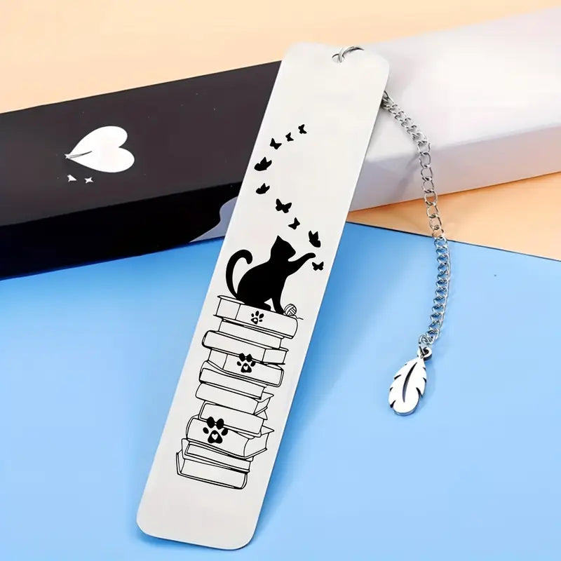 Stainless Steel Cat Bookmarks with Butterfly Design - BooxWorm