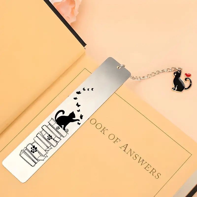 Stainless Steel Cat Bookmarks with Butterfly Design - BooxWorm