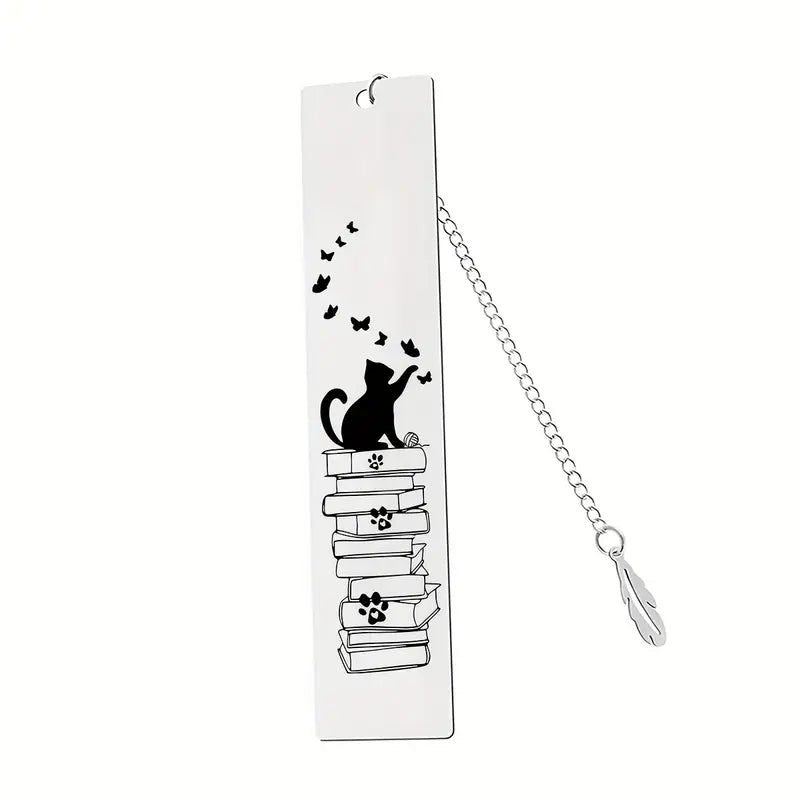 Stainless Steel Cat Bookmarks with Butterfly Design - BooxWorm
