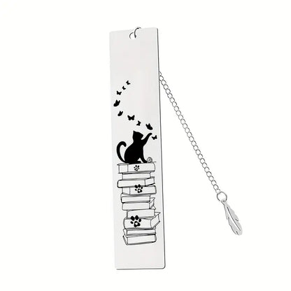 Stainless Steel Cat Bookmarks with Butterfly Design - BooxWorm