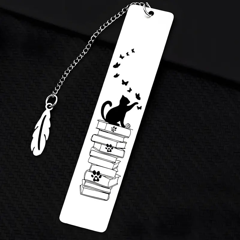 Stainless Steel Cat Bookmarks with Butterfly Design - BooxWorm