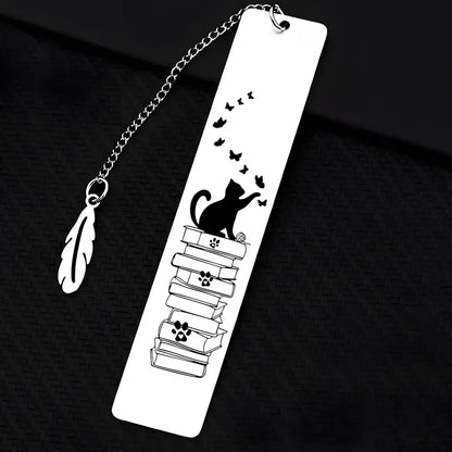 Stainless Steel Cat Bookmarks with Butterfly Design - BooxWorm