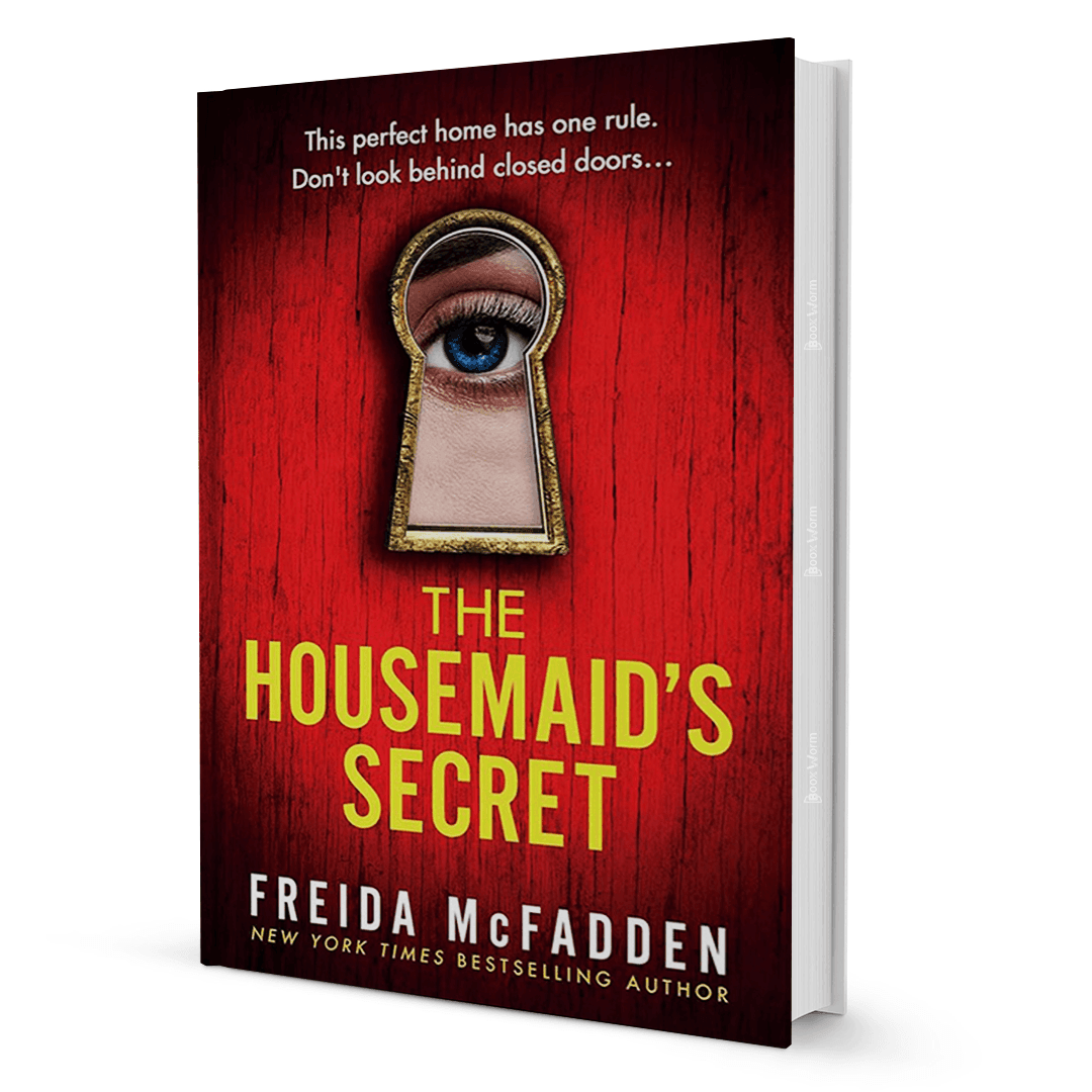 The Housemaid’s Secret by Freida McFadden thriller fiction book cover with eye in keyhole