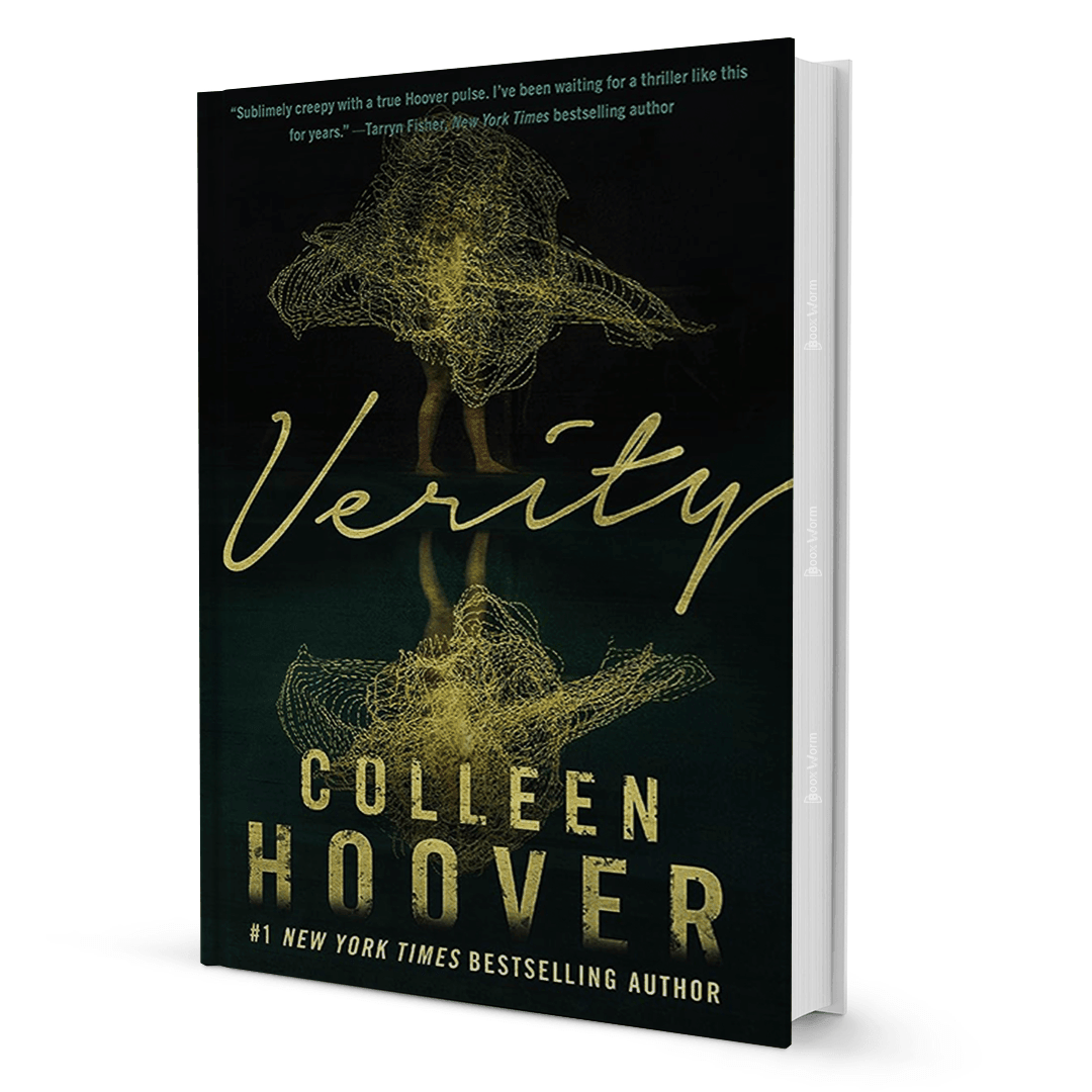 Verity by Colleen Hoover thriller fiction book cover with abstract yellow art